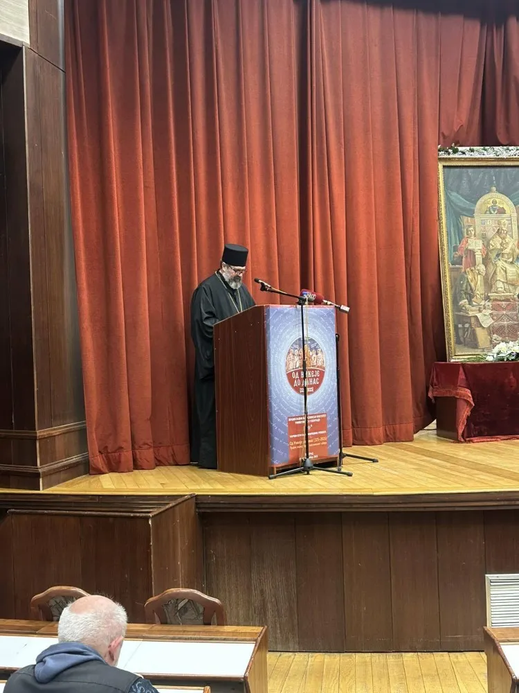 Митрополитот Георгиј, редовен професор на Православниот богословски факултет „Св. Климент Охридски“ – Скопје, учесник на меѓународниот собир „Од Никеја до денес (325–2025)“ во Белград